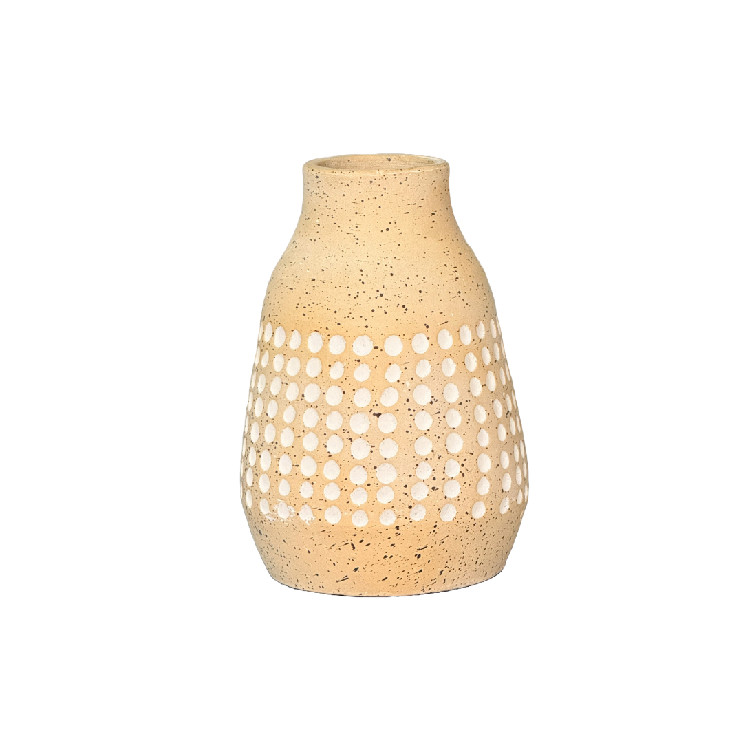 Rustic Beige Hand Carved Dotted Cylindrical Luxury Flower Vase