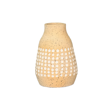 Rustic Beige Hand Carved Dotted Cylindrical Luxury Flower Vase