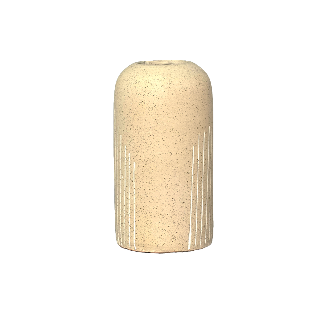 Zen Sand Colored Hand Carved Striped Long Table Flower Vase