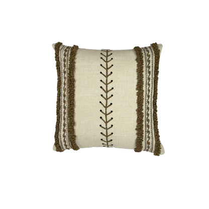 Beige and Brown Embroidered Cotton Cushion Cover