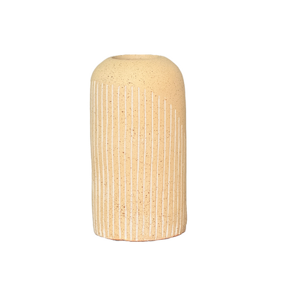 Zen Sand Colored Hand Carved Striped Long Table Flower Vase