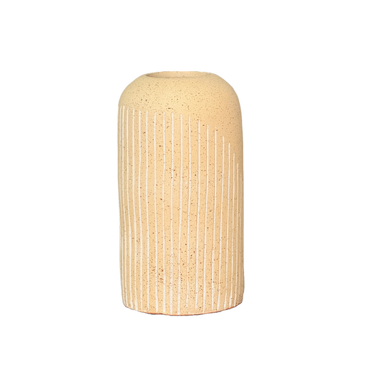Zen Sand Colored Hand Carved Striped Long Table Flower Vase
