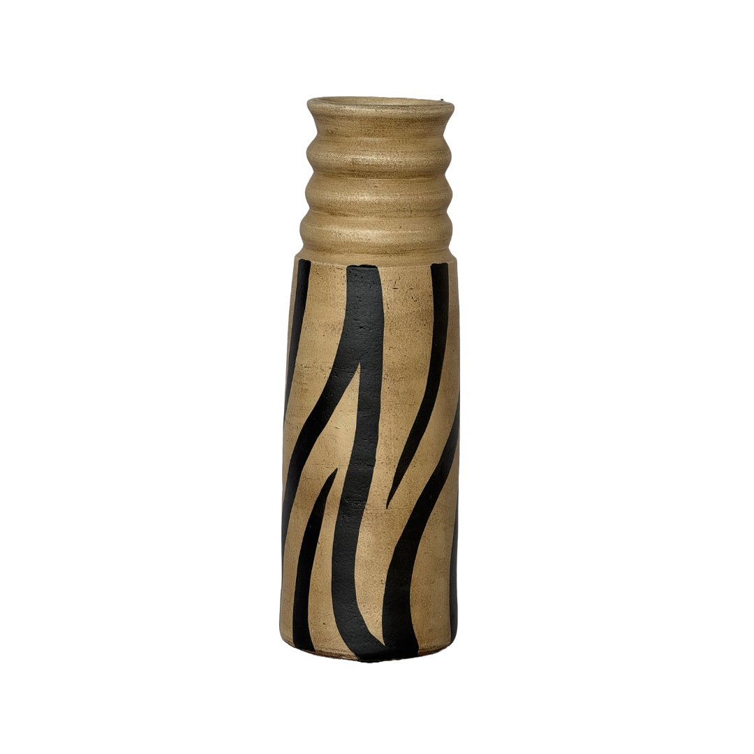 Black Striped Light Brown Terracotta Vase Medium