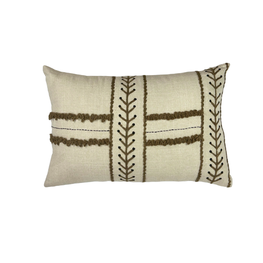 Beige and Brown Lumber Embroidered Cotton Throw Pillow