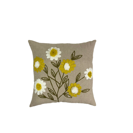 Floral Hand Embroidered Cotton Cushion Cover