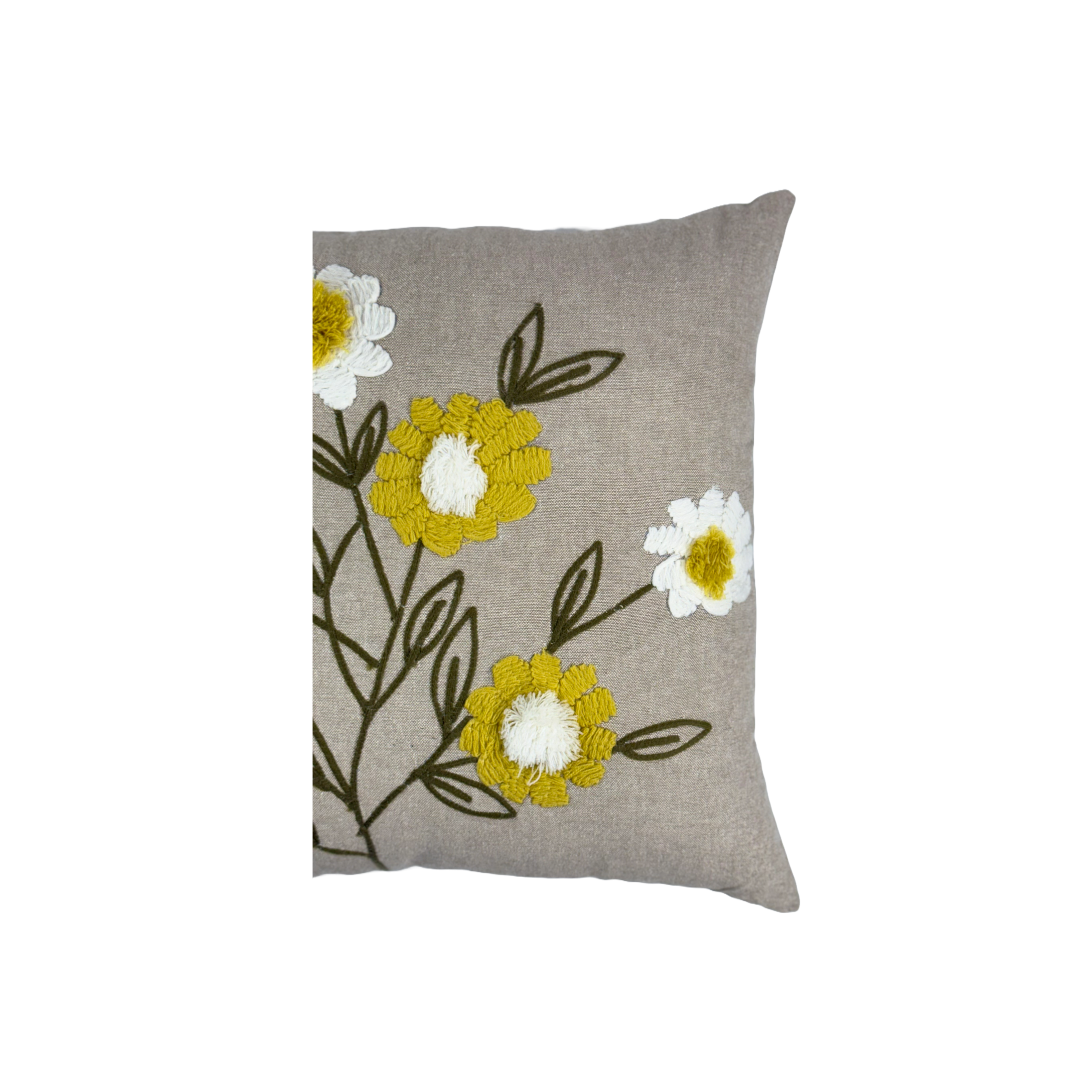 Floral Hand Embroidered Cotton Cushion Cover