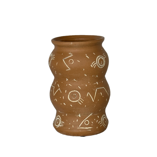 Double Gourd Shaped Hand Carved Terracotta Earthen Flower Vase