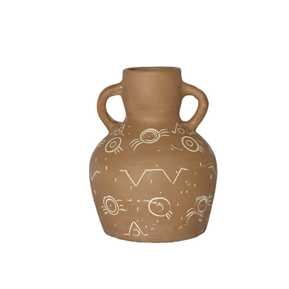 Natural Tan Hand Carved Amphora Terracotta Vase