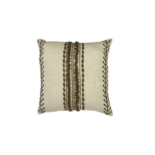 Beige and Brown Embroidered Textured Cotton Cushion Cover