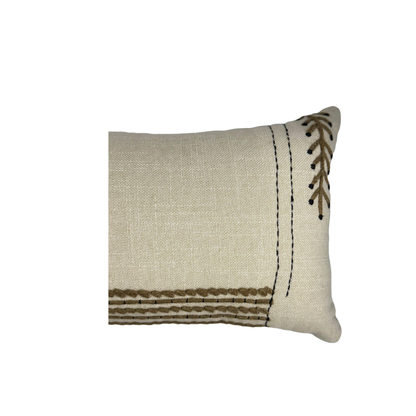 Beige and Brown Embroidered Textured Cotton Throw Pillow