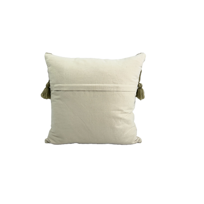 Hand Tufted Beige Cotton Cushion Cover with Tassels