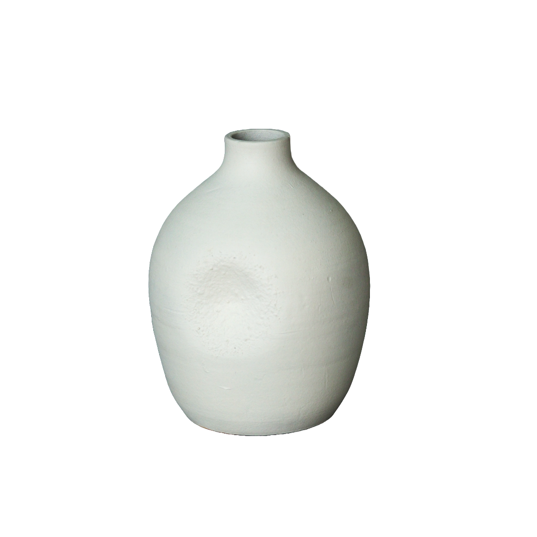 White Terracotta Round Handmade Flower Vase