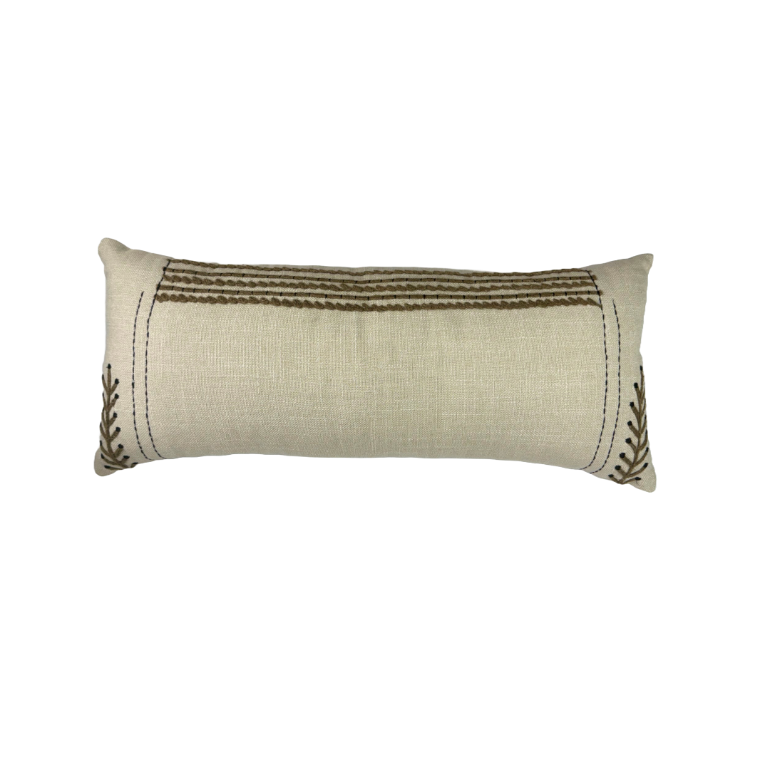 Beige and Brown Embroidered Textured Cotton Throw Pillow