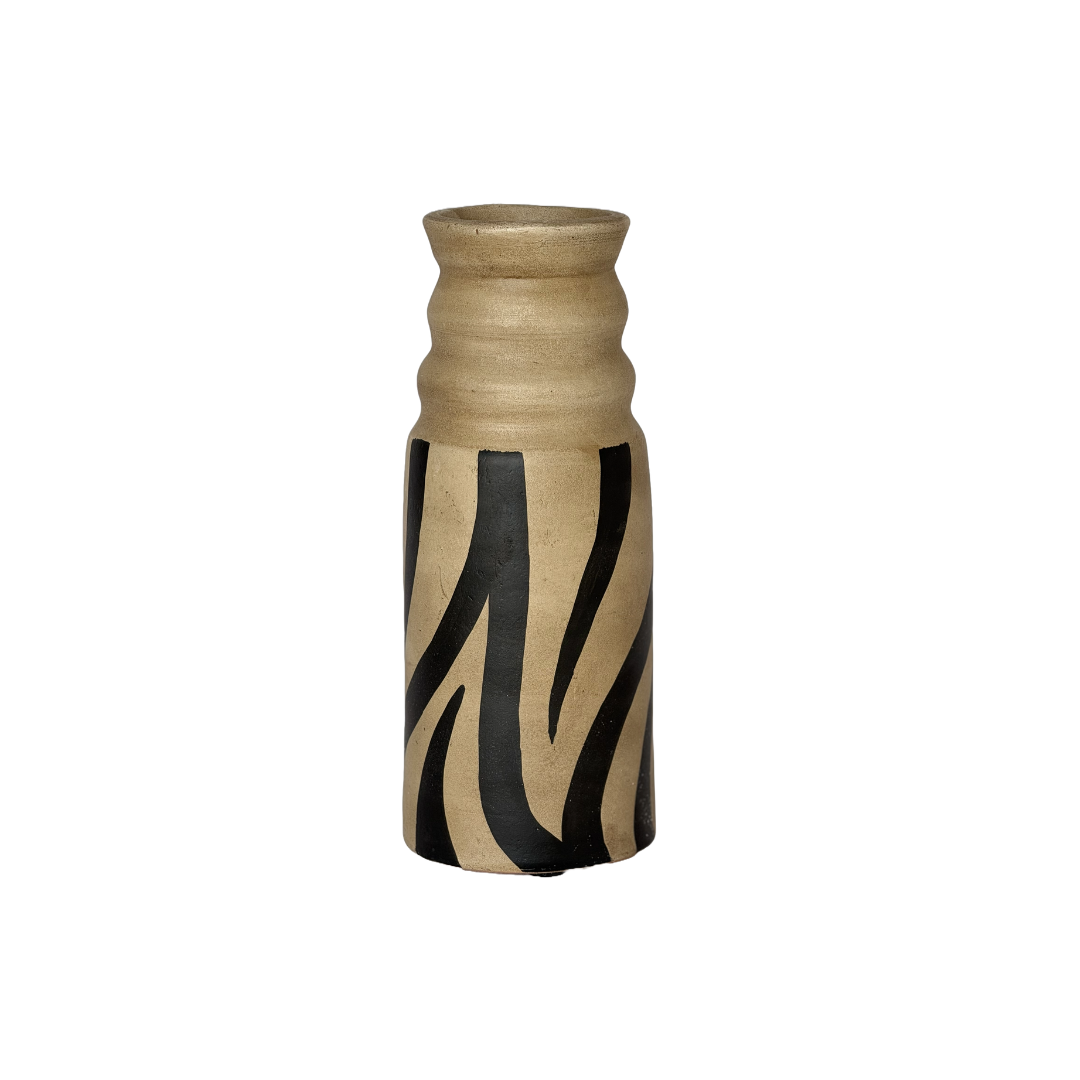 Black Striped Light Brown Terracotta Vase Large