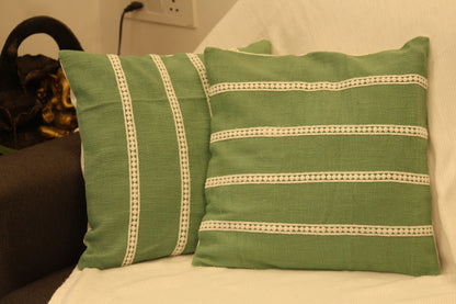 Sea Green Laced Cotton Cushion Cover