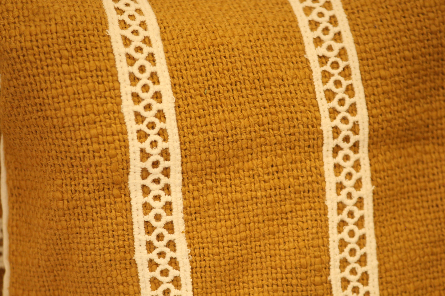 Mustard Yellow Cotton Cushion Cover with Lace 16X16 inches