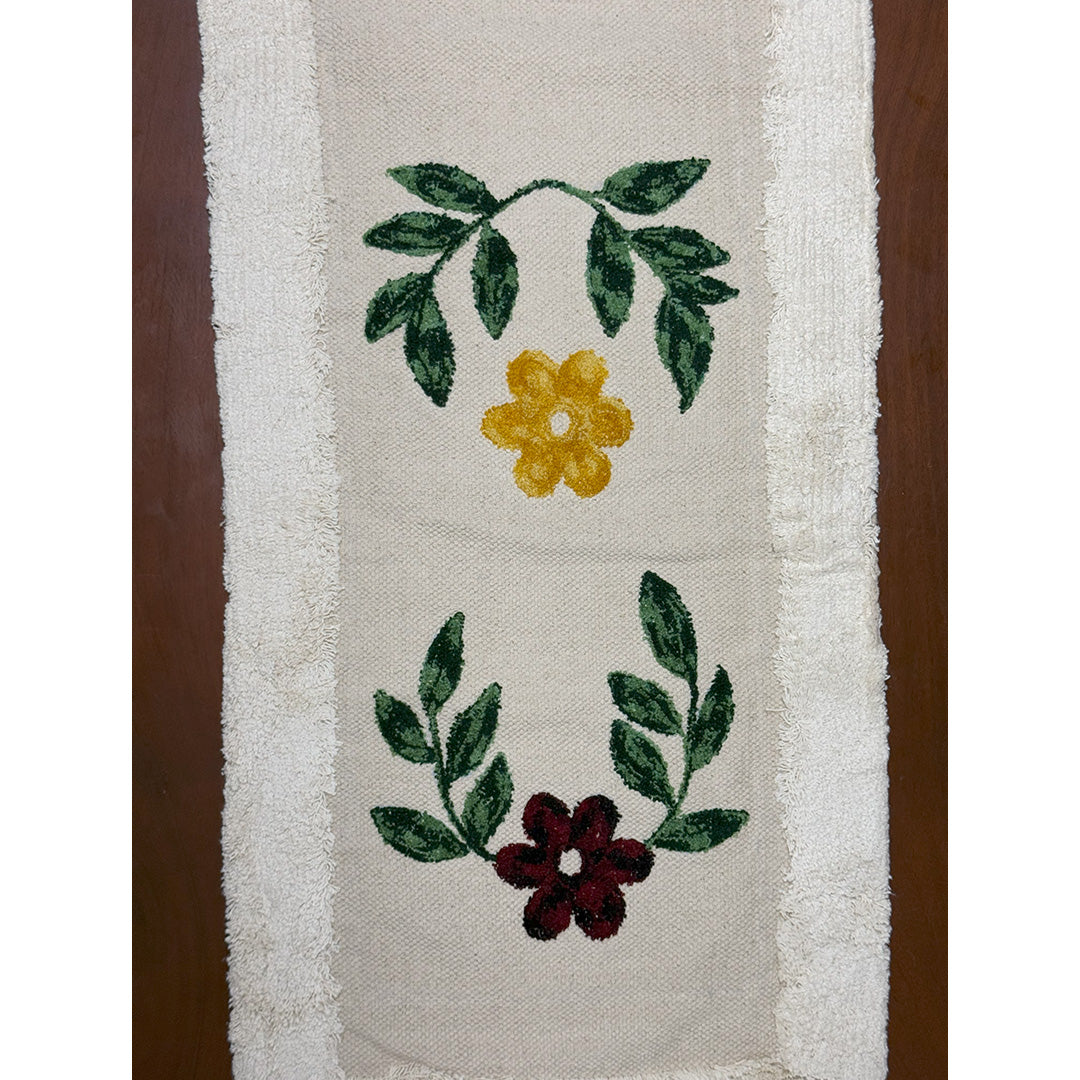 Red & Yellow Floral Beige Tufted Table Runner with Fringes