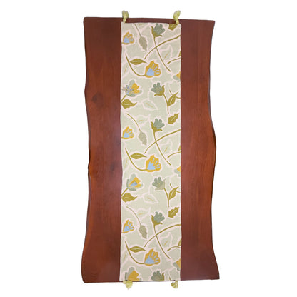 Beige & Green Printed Table Runner with Tassels