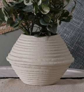 Hexagon Design Furrow White Vase