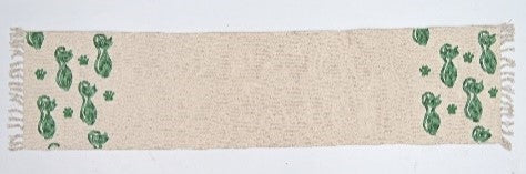 Beige and Green Embroidery Cotton Table Runner with Fringes