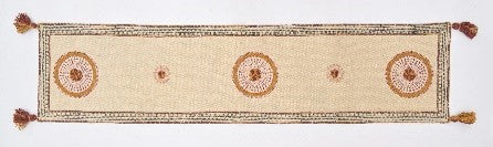 Rust Brown & Beige Embroidery Cotton Table Runner with Tassels