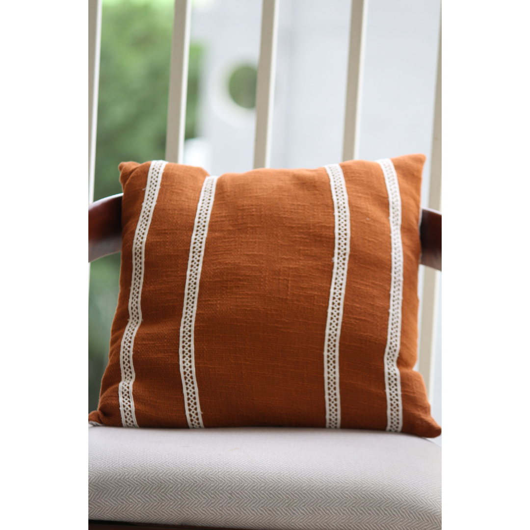 Rust Brown Laced Cotton Cushion Cover